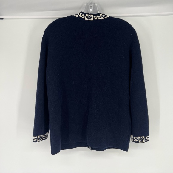 Sandro Logo Trim Designer Wool Blend Navy Blue Classic V Neck Cardigan Sweater 0 - Picture 7 of 10